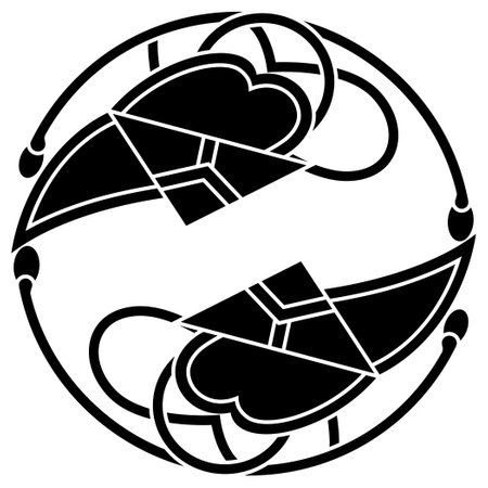 Black and white illustration of two hearts in the shape of a circle.のイラスト素材