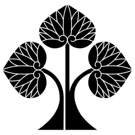 Black and white vector illustration of a stylized tree with leaves.のイラスト素材