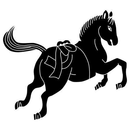 black silhouette of a galloping horse on a white background, vector illustrationのイラスト素材