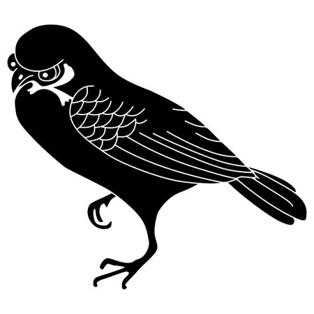 Illustration of a crow. Black silhouette on a white background.のイラスト素材