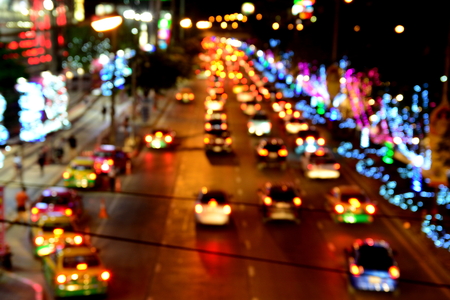 Blur of Traffic Jam at night in Thailandの写真素材