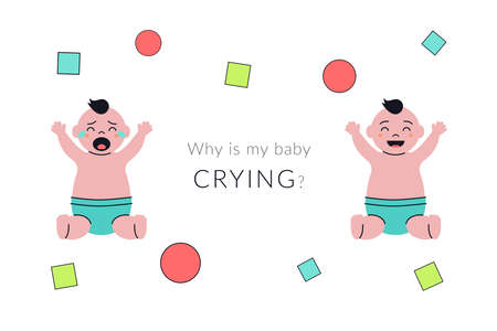 Baby boy is crying and smiilng. Poster or banner conceptのイラスト素材