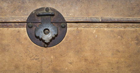 Locking clip on a Vintage treasure box with copy space