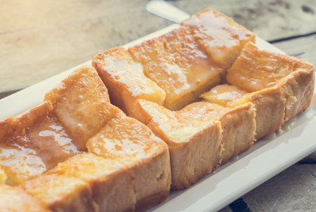 Thai Baked Toast with milk and sugarの写真素材