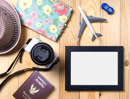 Blank picture frame for travel photo memories mock up.の写真素材