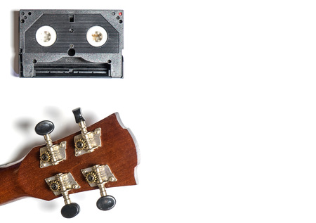 Guitar Head stock and cassette tapeの写真素材