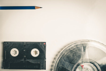 Movie Film writing with pencil Vintage backgroundの写真素材