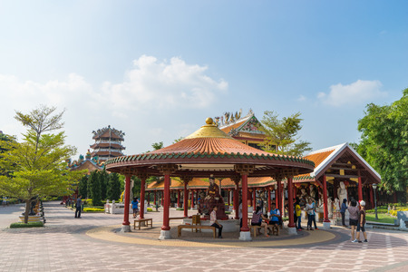 Suphanburi, Thailand - October 24, 2015: Suphanburi on October 24, 2015. Thai Locals are gather at the Famous Chinese Temple in Suphanburi.のeditorial素材