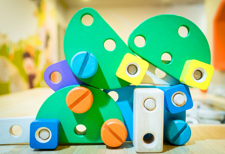 Wooden Colorful educational toy cart construction.の写真素材