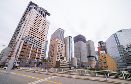 Osaka, Japan - March 10, 2016: Osaka on March 10, 2016. High rise office buildings in Osaka Business District.のeditorial素材