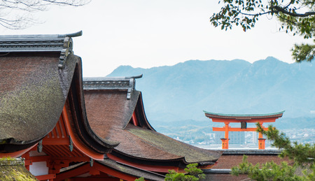 Hiroshima, Japan - March 16, 2016: Itsukushima Shrine is the most famous temple on Miyajima island located at the beach of the island.のeditorial素材