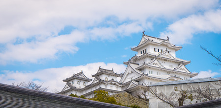 Himeji Castle bottom view with blue skyのeditorial素材