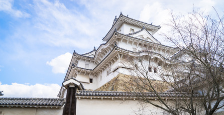Himeji Castle bottom view with blue skyのeditorial素材