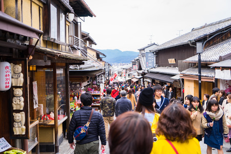 Kyoto, Japan - March 13, 2016: Tourists are traveling in Kyoto traditional shopping street.のeditorial素材
