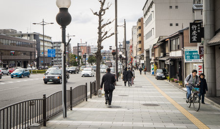Kyoto, Japan - March 13, 2016: People are traveling in the local street near Kiyomizu dera.のeditorial素材