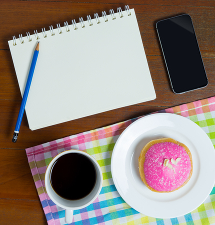 office coffee break business object with blank notebook copy spaceの写真素材