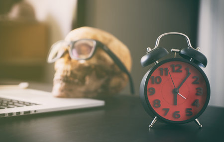 Office work Deadline with dead person skull.