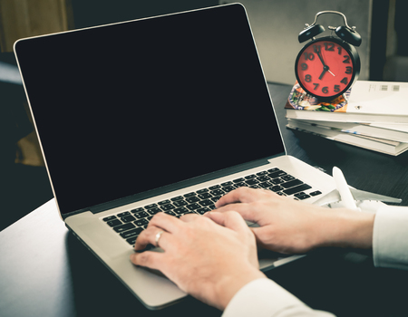 Business Office worker using computer with Blank screen for copy space.の写真素材