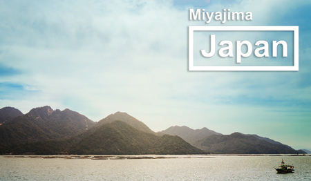 Miyajima Island landscape view Japan travel poster.の写真素材