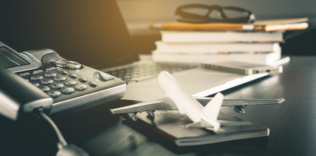 online Travel Agency service office  working tableの写真素材