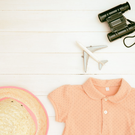 Little girl travel accessories and clothingの写真素材