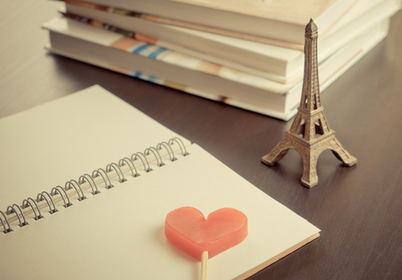 Paris valenintes love diary book with heartの写真素材