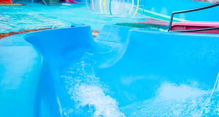 Water park Slide pipe with fast water flowingの写真素材