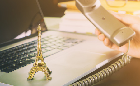 Paris Business man making a business phone callの写真素材