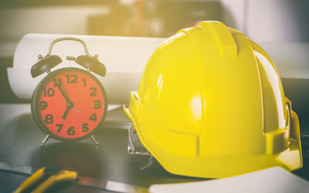 Construction Engineer deadline alarm clock conceptの写真素材