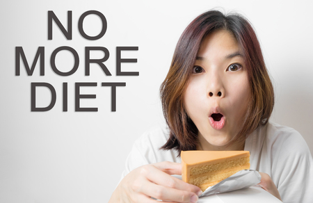 Asian girl with no more diet text conceptの写真素材