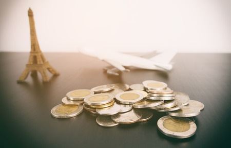 Saving travel money for Paris France Vacationの写真素材