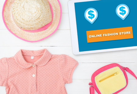 Shop Fashion online store on tablet screenの写真素材