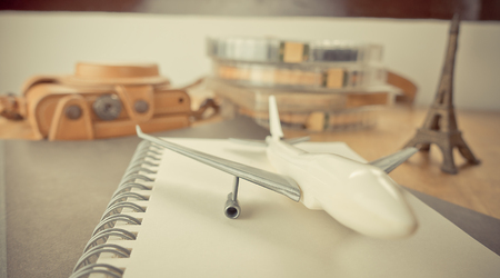 Toy plane travel equipment to France Parisの写真素材
