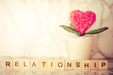 Heart flower pot with relationship text with copy spaceの写真素材