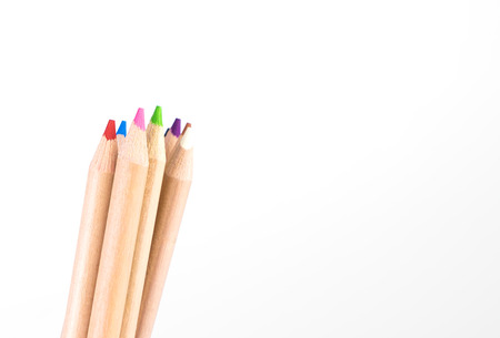 Bunch of color pencils crayon isolated on white copy spaceの写真素材