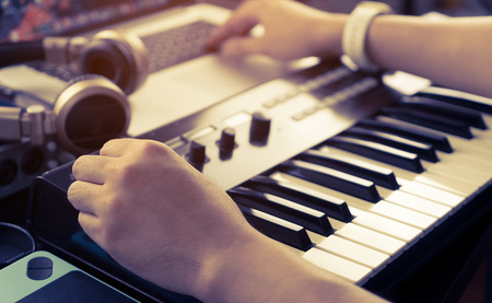 Music producer is working on home studio set upの写真素材