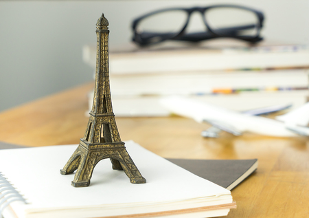 Paris travel blogger desk concept on office deskの写真素材
