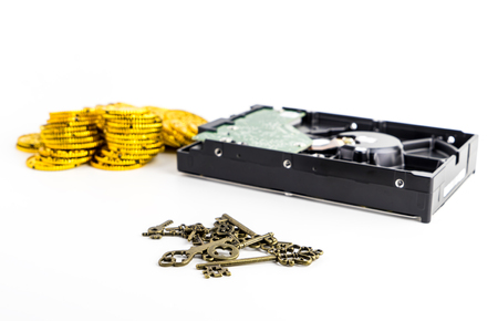 Computer Data HDD key encryption ransomware conceptの写真素材