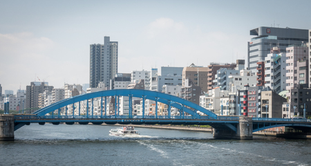 Tokyo, Japan - May 5, 2017: Tokyo Water Bus is cruising pass the bridge of Asakusa area.のeditorial素材