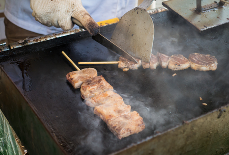 Chef is Cooking Japanese Grill beef on a hot panの写真素材