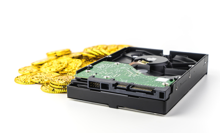 Your Data has financial value concept with gold and hard diskの写真素材
