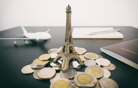 Saving money to travel to Paris vacation tripの写真素材