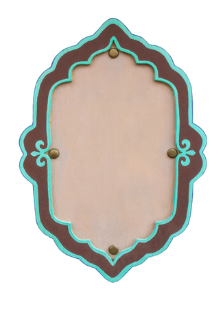Green wooden blank frame signage isolated on whiteの写真素材