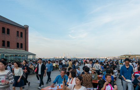 Tokyo, Japan - May 6, 2017: People are walking into Beer Festival in Yokohama Red Brick warehouse.のeditorial素材