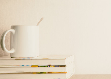 morning cup of coffee on office tableの写真素材