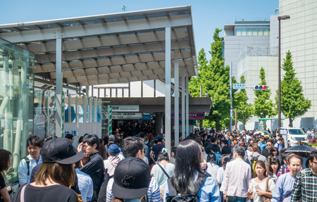 Tokyo; Japan - May 5; 2017: Wave of people are trying to get in to Harajuku station on Golden week holidays.のeditorial素材