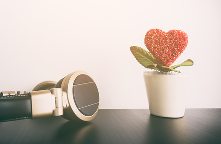 Headphone with heart flower for Music Love song conceptの写真素材