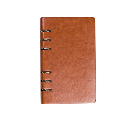 Leather brown notebook binder isolated on whiteの写真素材