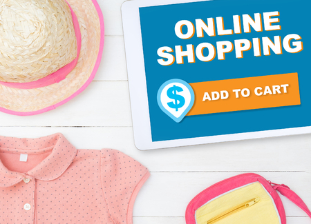 Kid fashion online shipping banner on tabletの写真素材