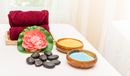 Thai spa Scrubbing product on massage bedの写真素材